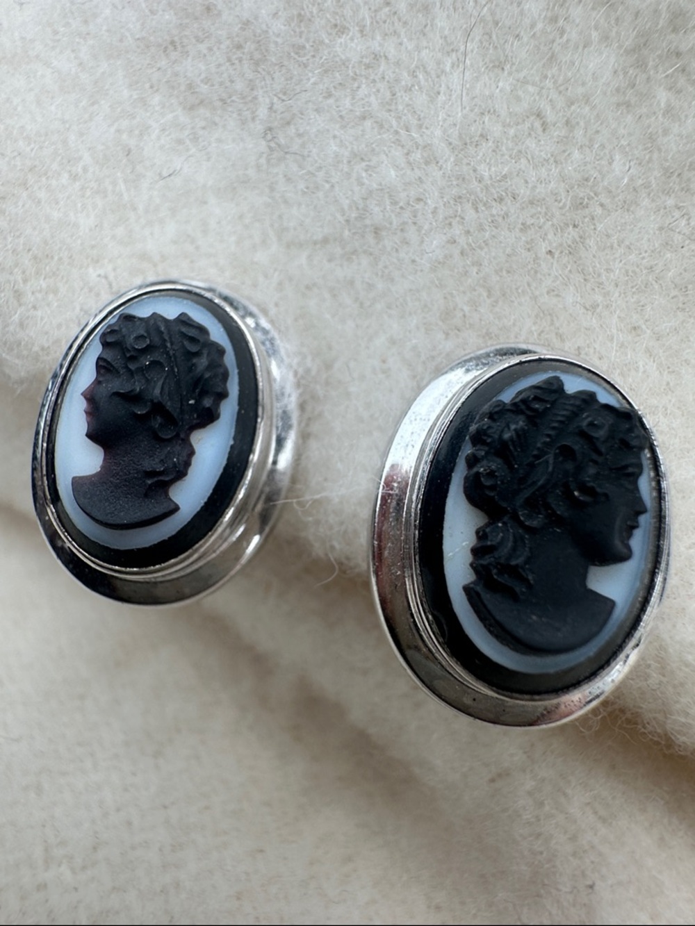 Black and White Cameo Stud Earrings